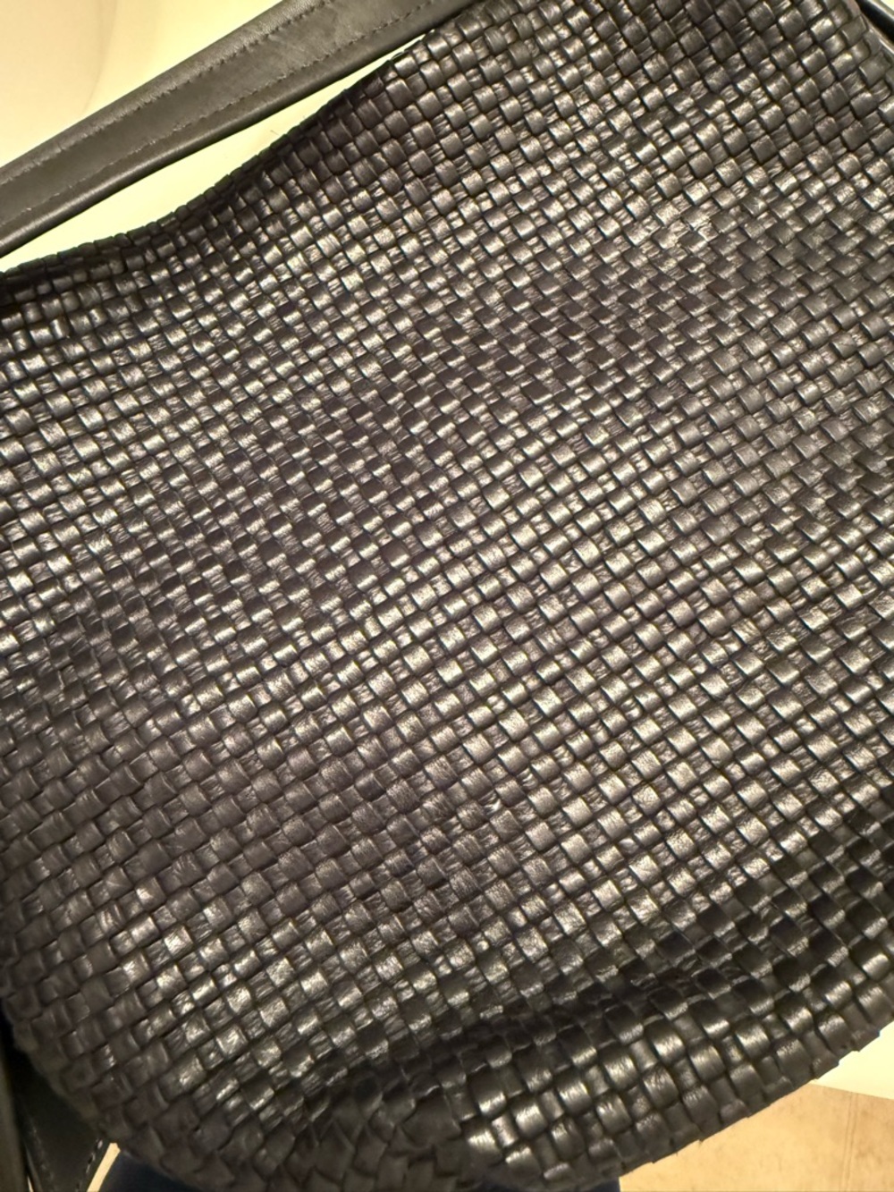 Cole Haan Black Woven Leather Hobo Bag with Gold Logo Tag - Picture 4 of 4